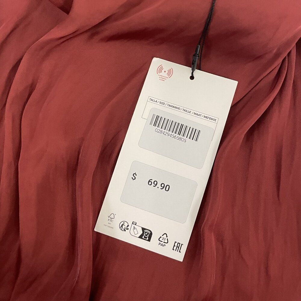 Zara Womens Midi Dress XL Terracotta Satin Effect Cut Out Side Slit 2842/945 NWT - Picture 7 of 16